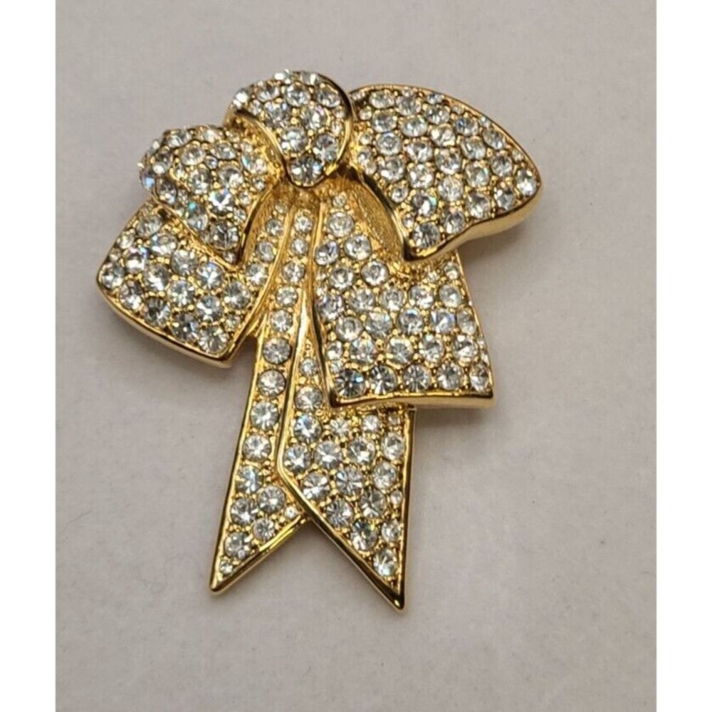 Noland Miller Signed Pave Crystal Large Bow Brooch 2.5" Long
